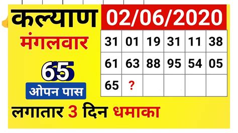 satta matka kalyan chart day|kalyani matka chart number day.